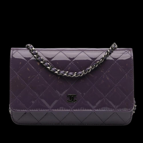Purple Leather Chanel Wallet On Chain