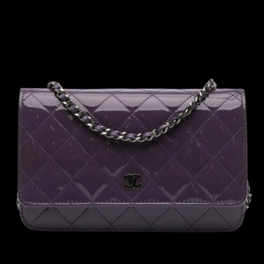 Purple Leather Chanel Wallet On Chain