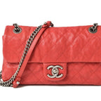 Red Fabric Chanel Shoulder Bag
