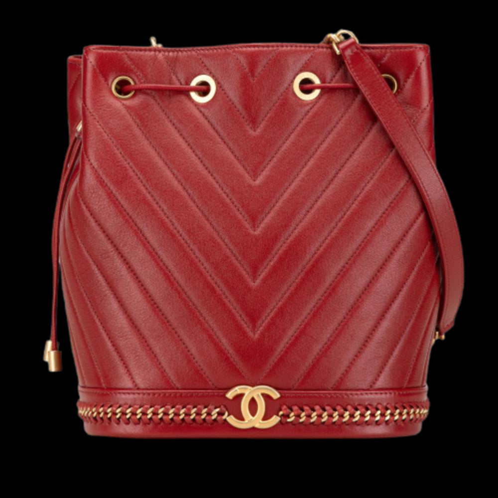 Red Leather Chanel Bucket Bag
