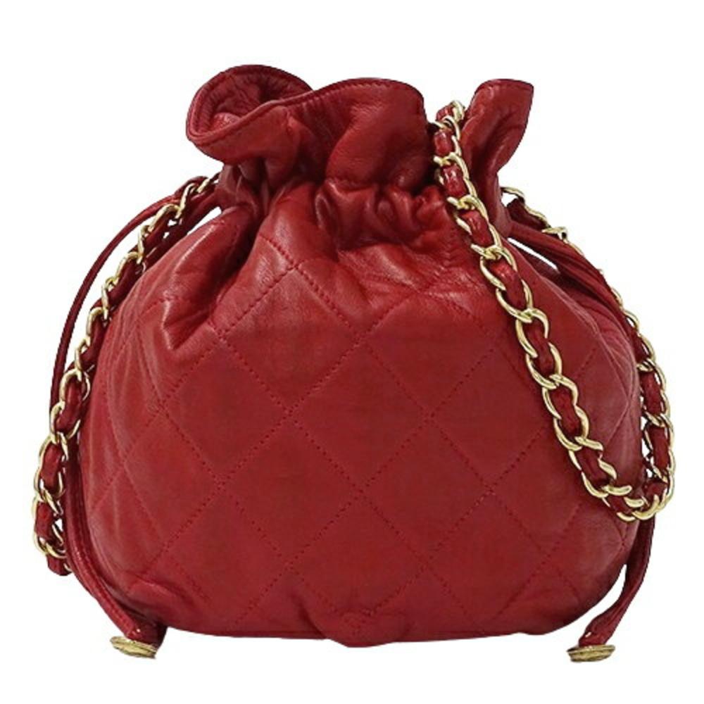 Red Leather Chanel Bucket Bag