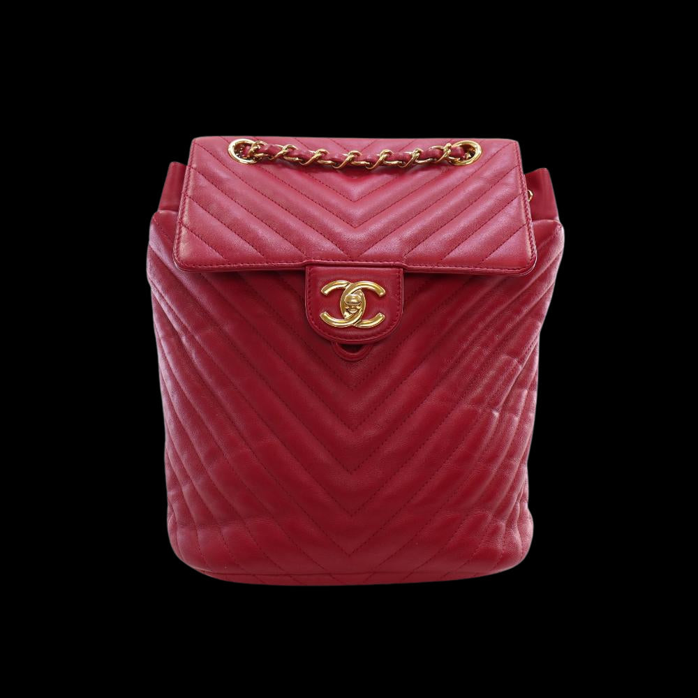 Red Leather Chanel Backpack