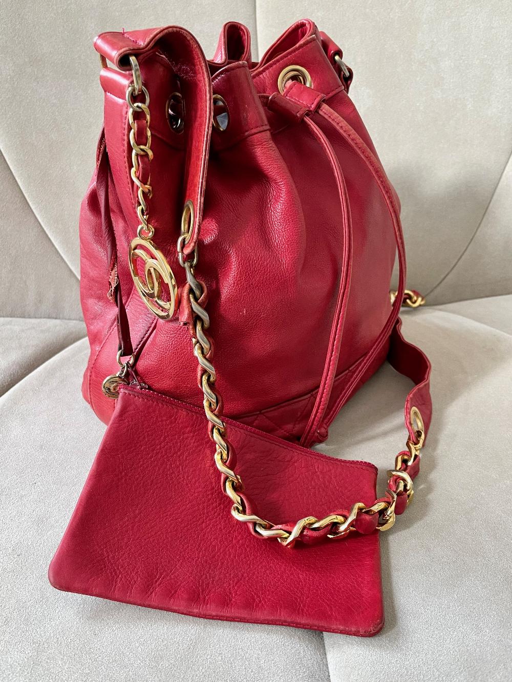 Red Leather Chanel Bucket Bag
