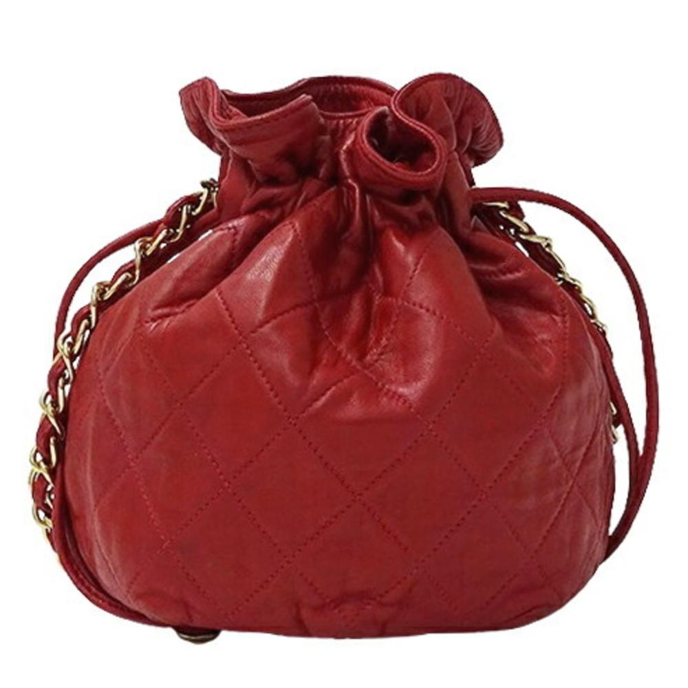 Red Leather Chanel Bucket Bag