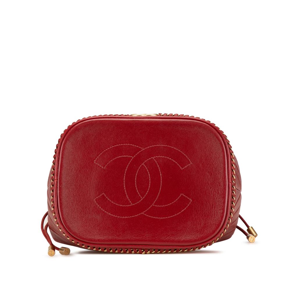 Red Leather Chanel Bucket Bag