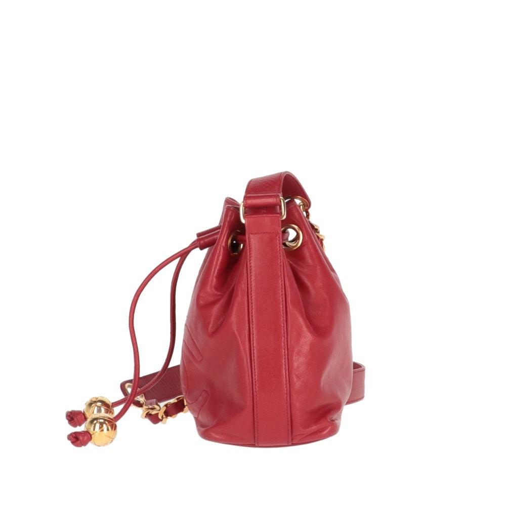 Red Leather Chanel Bucket Bag