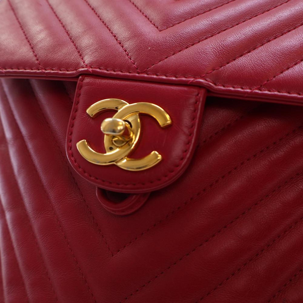 Red Leather Chanel Backpack