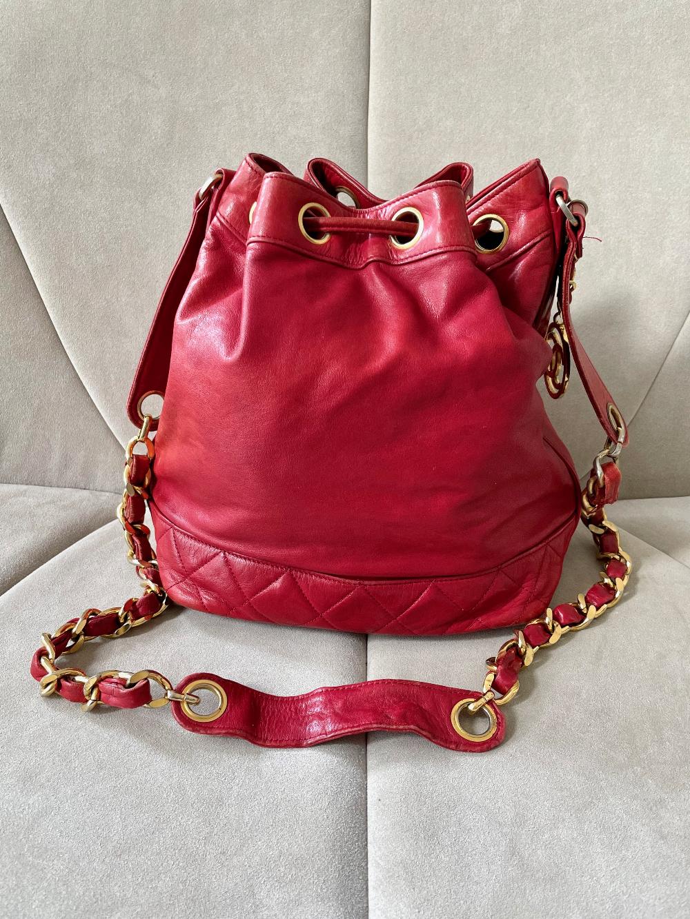 Red Leather Chanel Bucket Bag