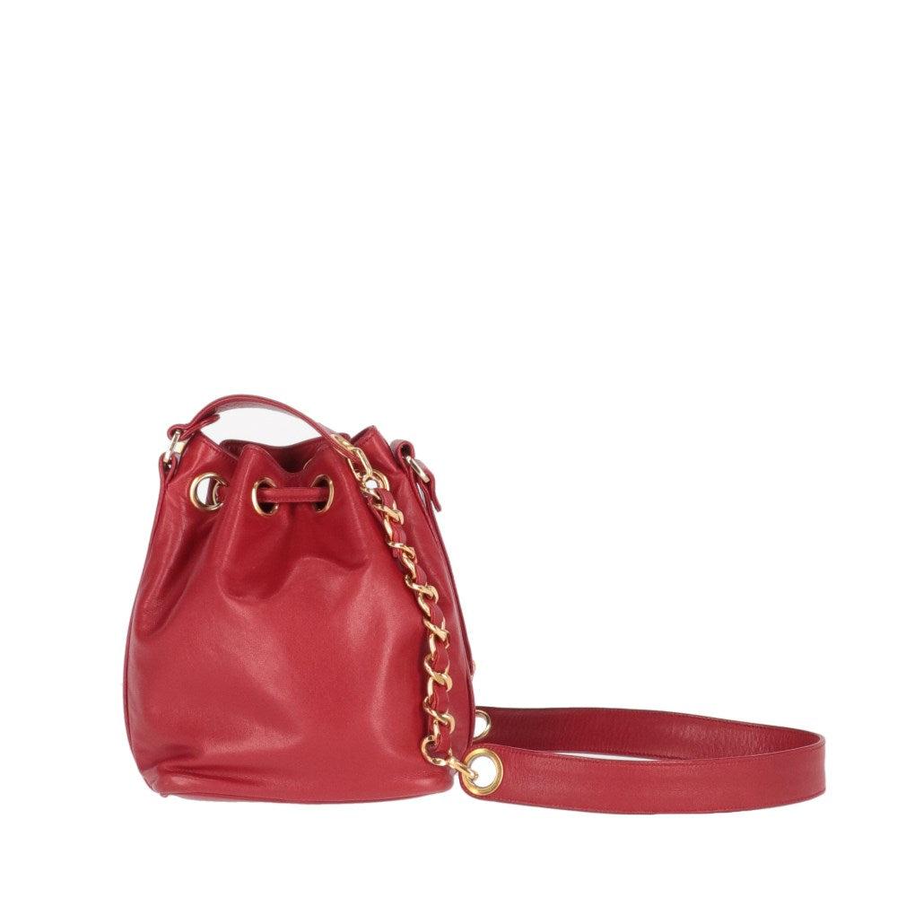 Red Leather Chanel Bucket Bag