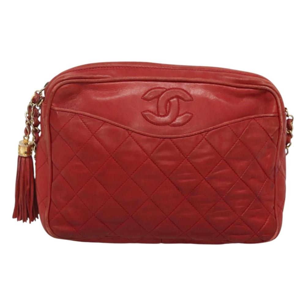 Red Leather Chanel Shoulder Bag