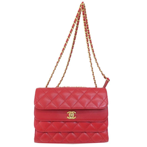 Red Leather Chanel Shoulder Bag