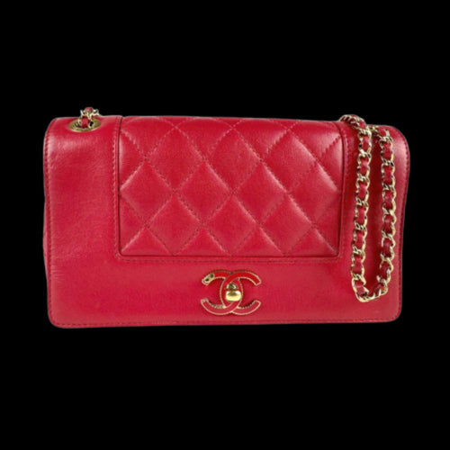 Red Leather Chanel Shoulder Bag