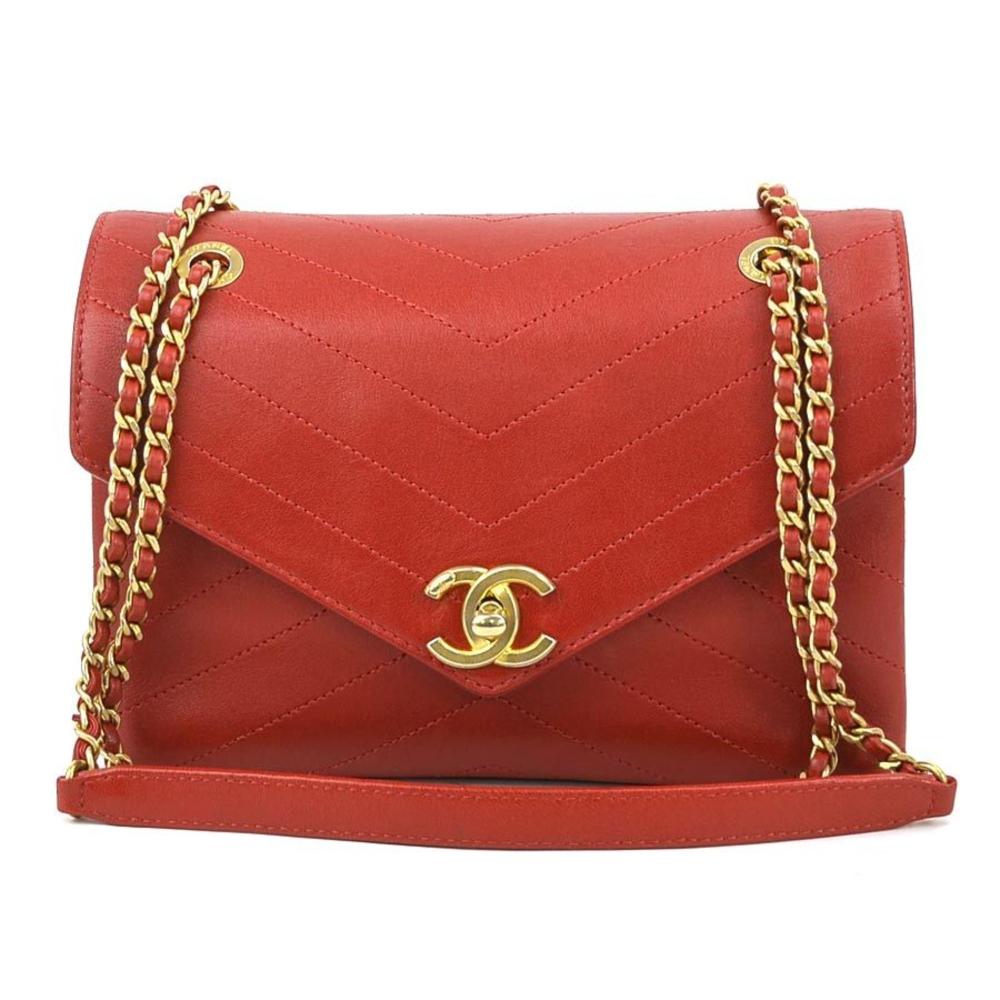 Red Leather Chanel Shoulder Bag