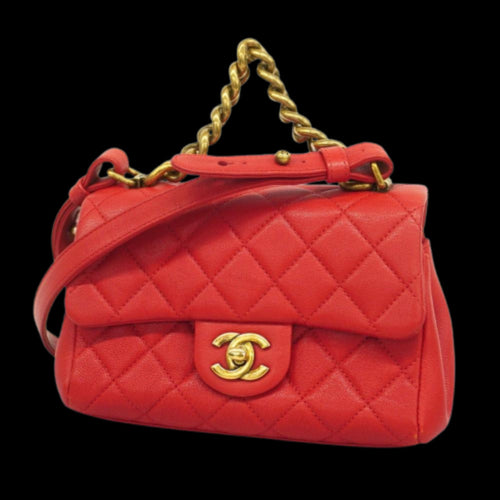 Red Leather Chanel Shoulder Bag