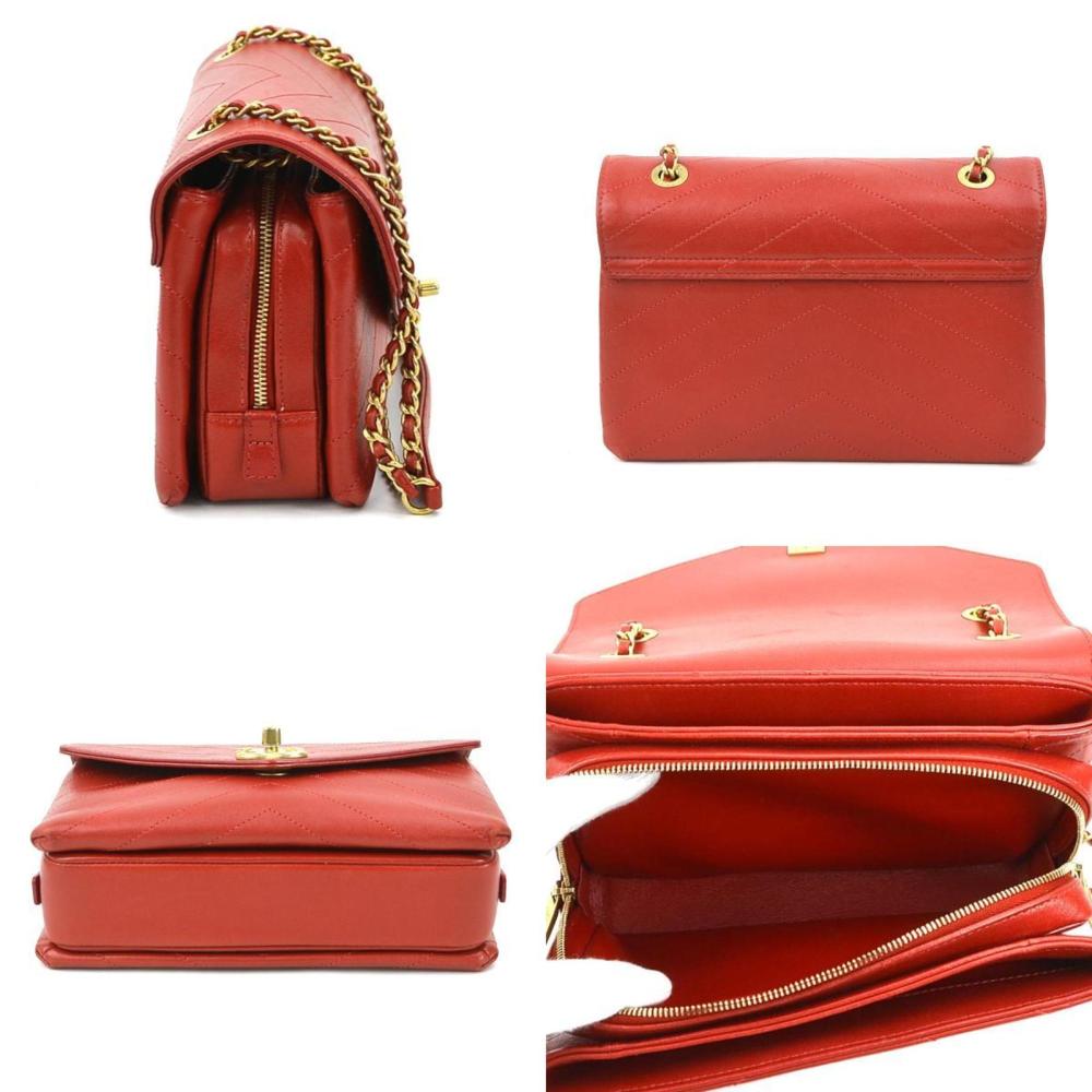 Red Leather Chanel Shoulder Bag