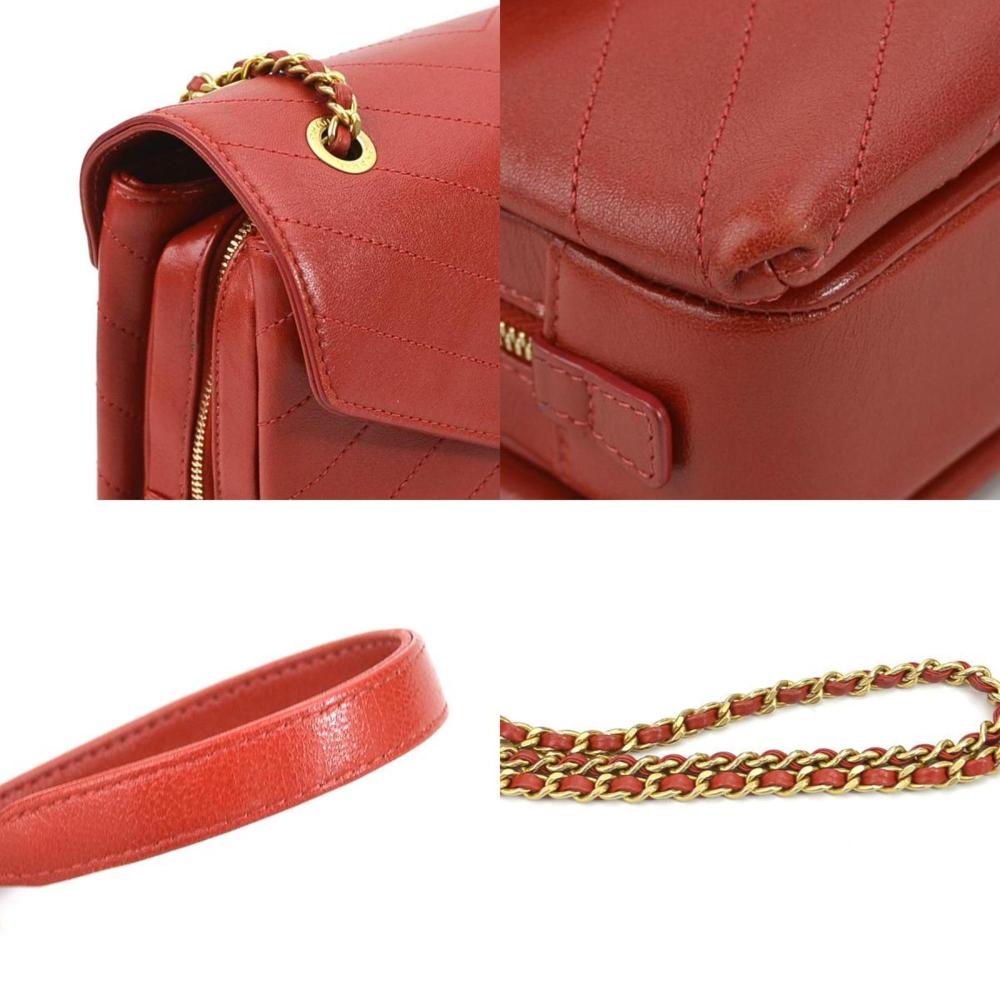 Red Leather Chanel Shoulder Bag