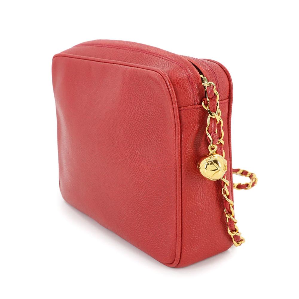 Red Leather Chanel Shoulder Bag