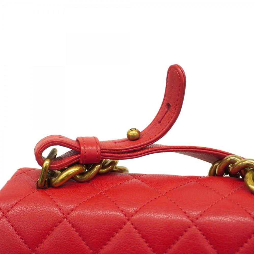 Red Leather Chanel Shoulder Bag