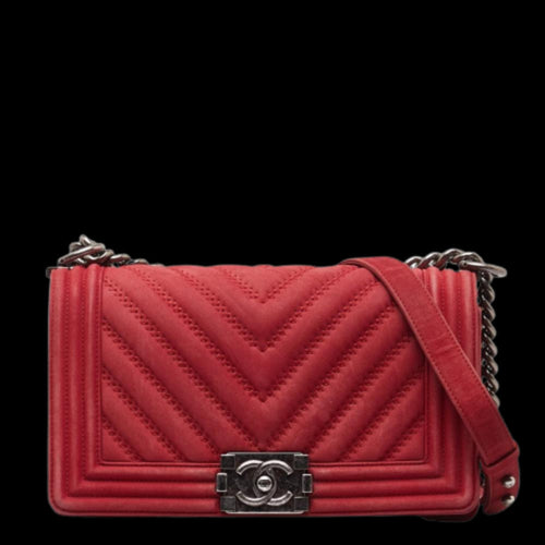Red Leather Chanel Travel Bag