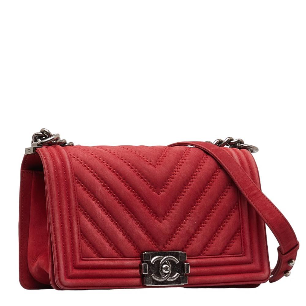 Red Leather Chanel Travel Bag