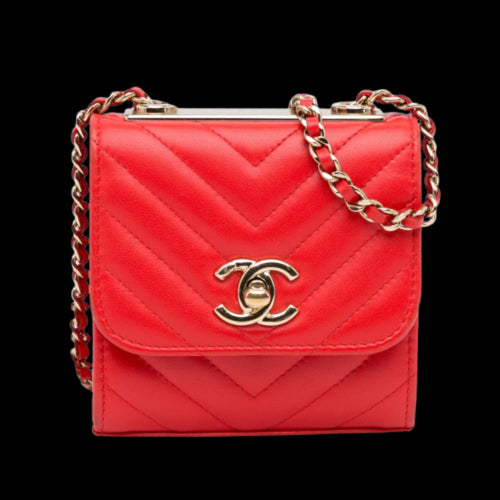Red Leather Chanel Wallet On Chain