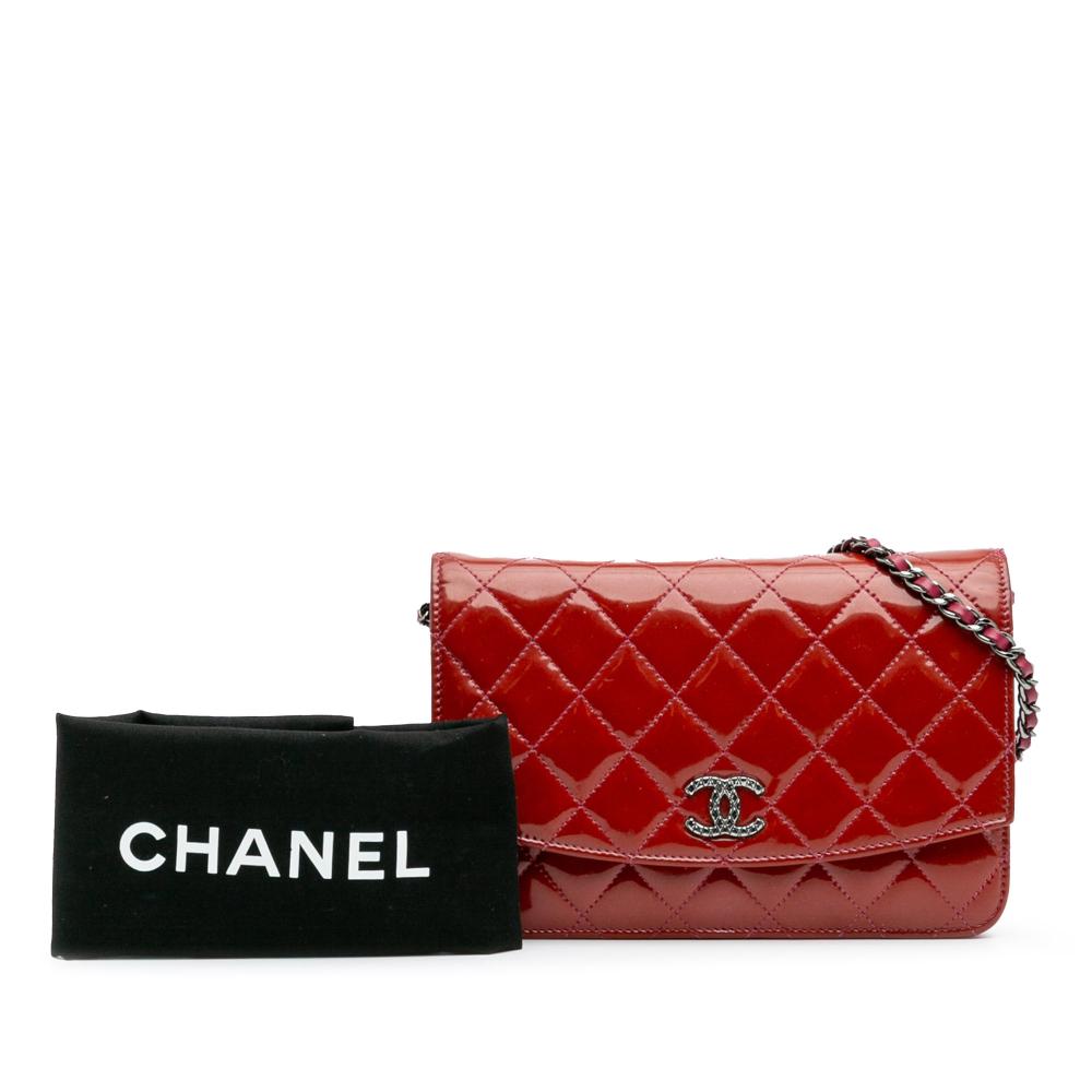 Red Leather Chanel Wallet On Chain