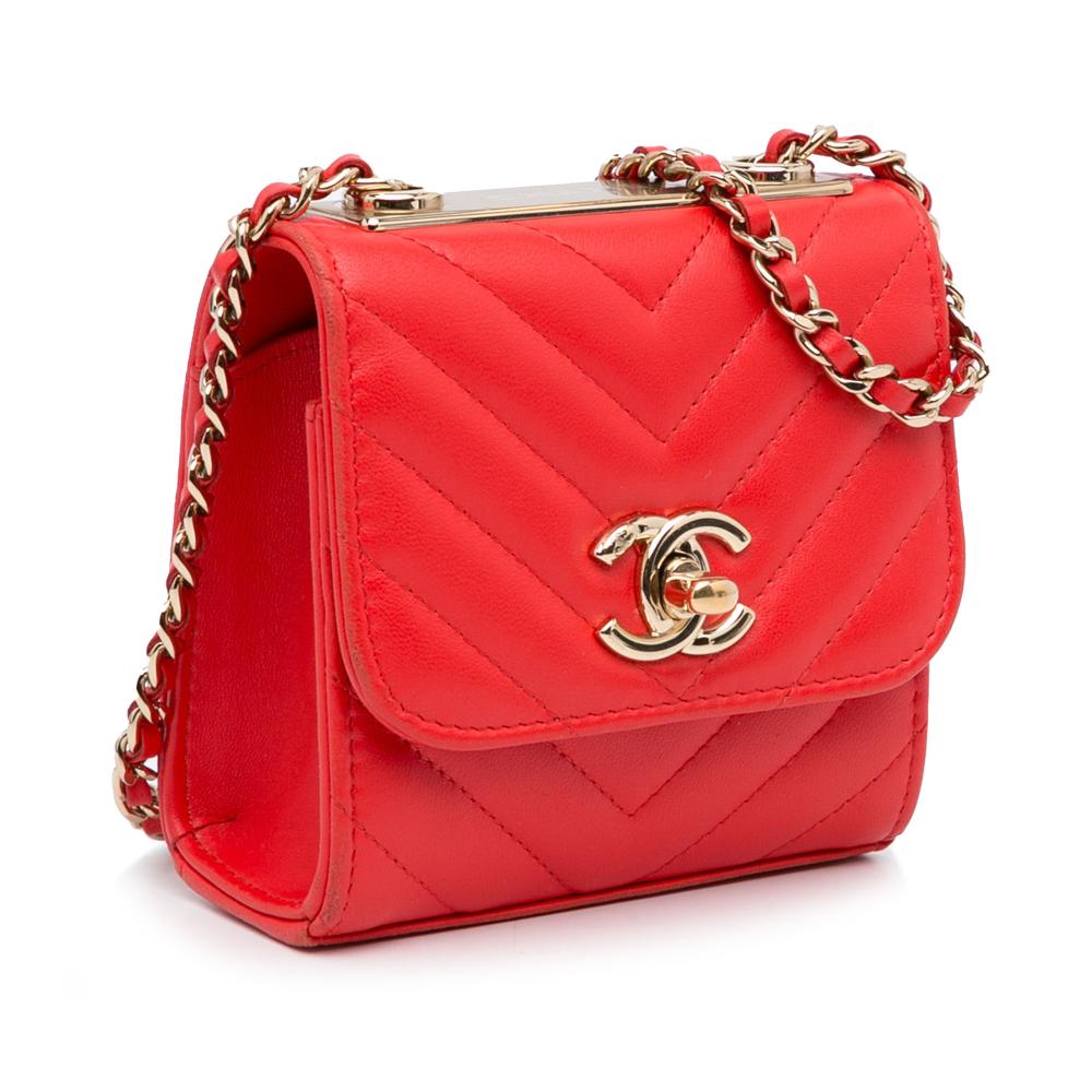 Red Leather Chanel Wallet On Chain