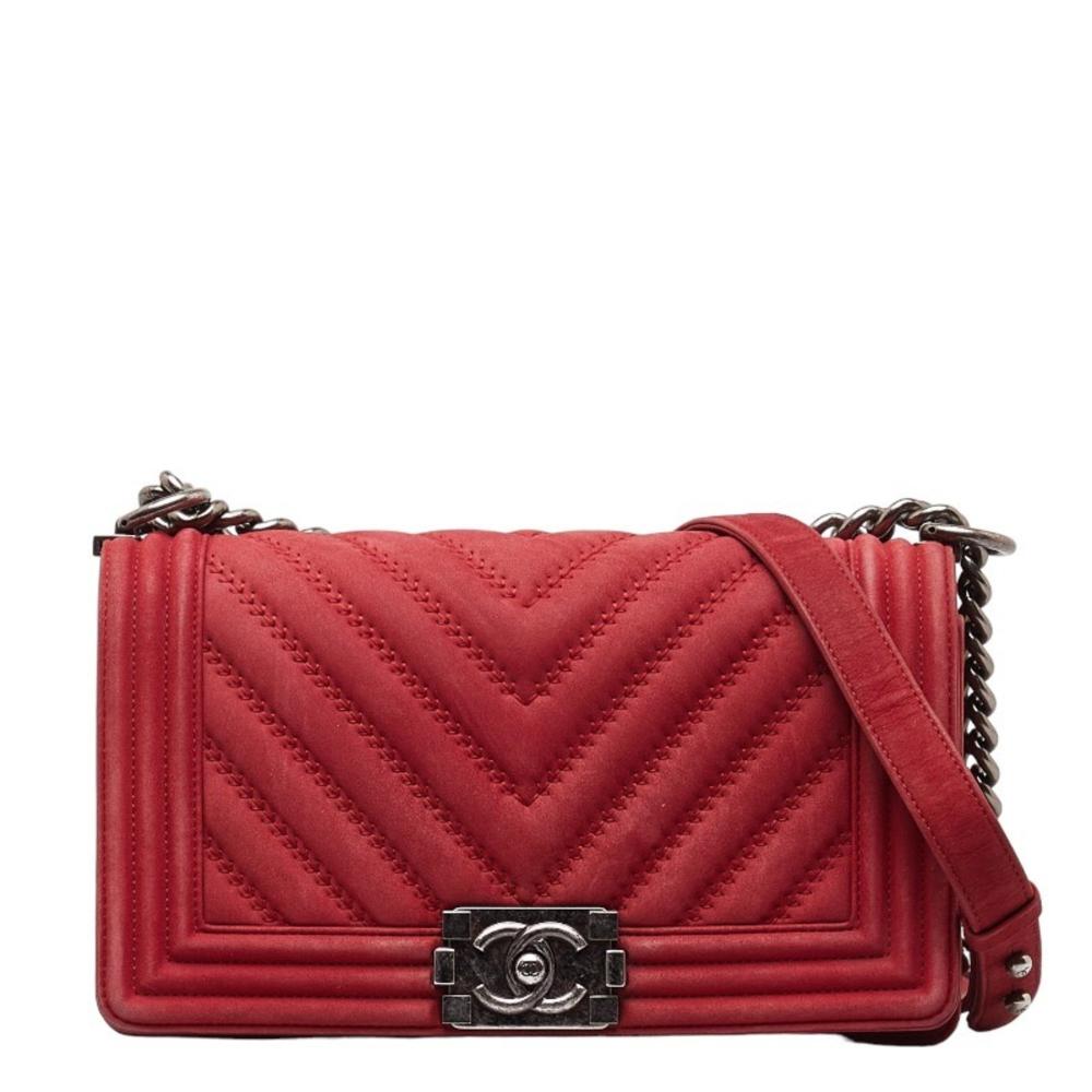 Red Suede Chanel Shoulder Bag