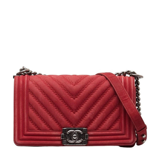 Red Suede Chanel Shoulder Bag