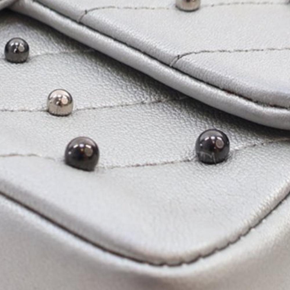 Silver Leather Chanel Flap Bag