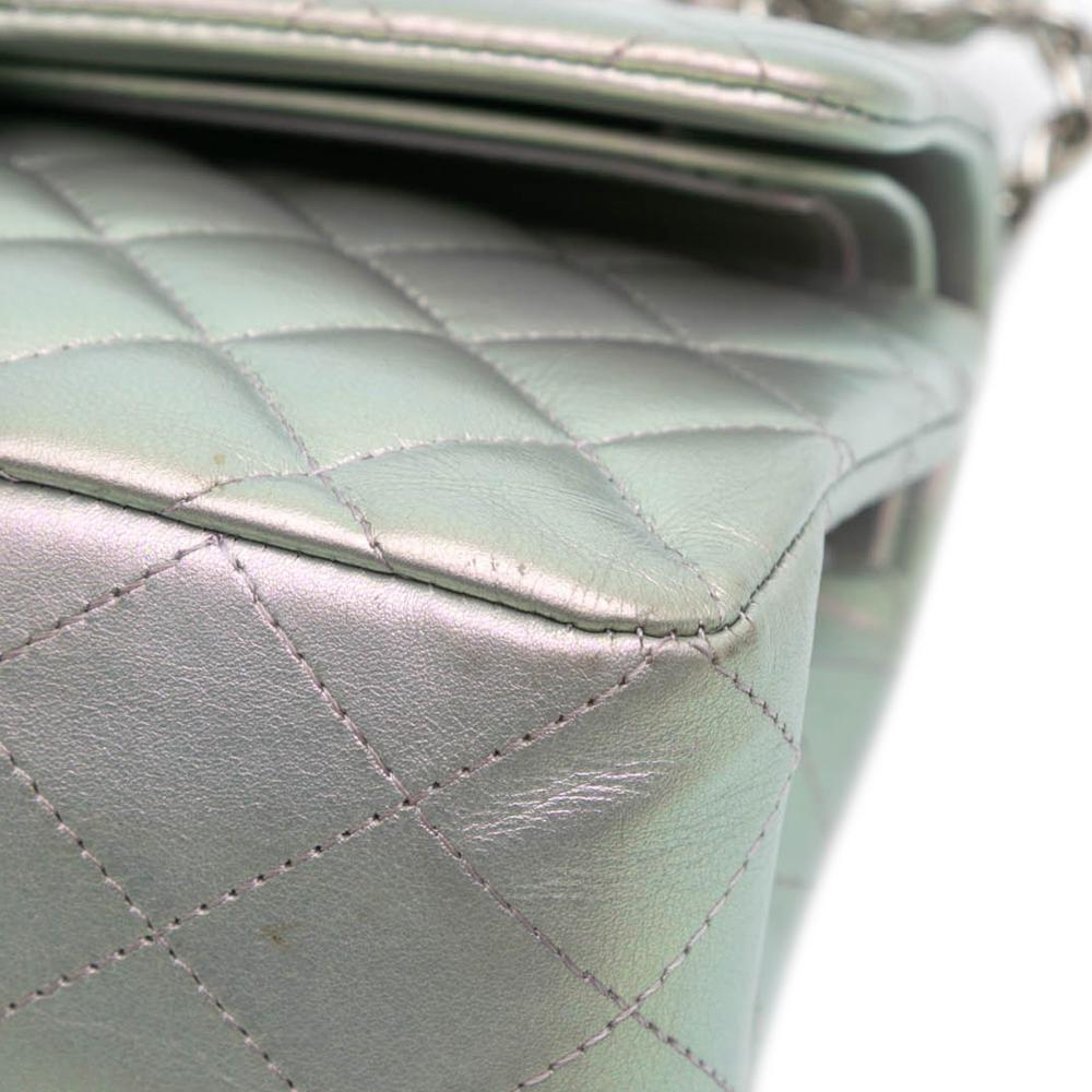 Silver Leather Chanel Flap Bag