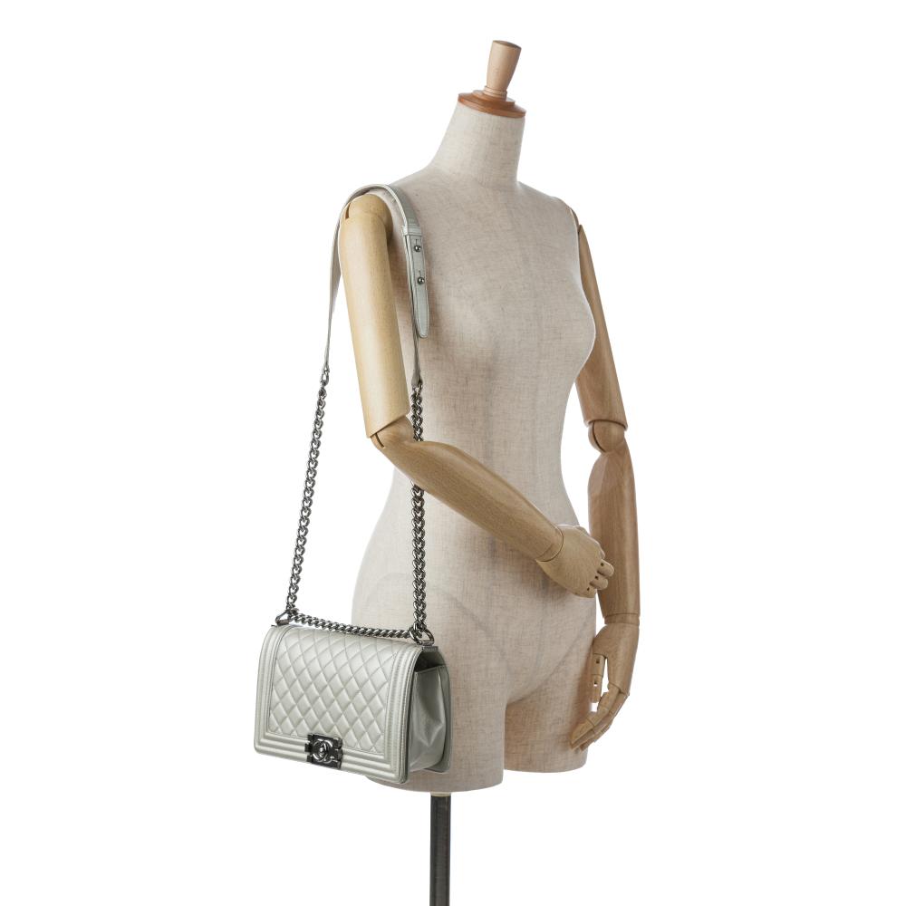 Silver Leather Chanel Flap Bag