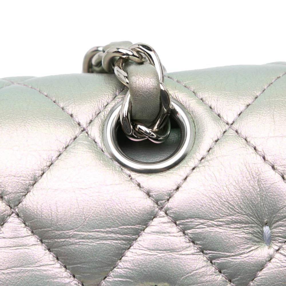 Silver Leather Chanel Flap Bag
