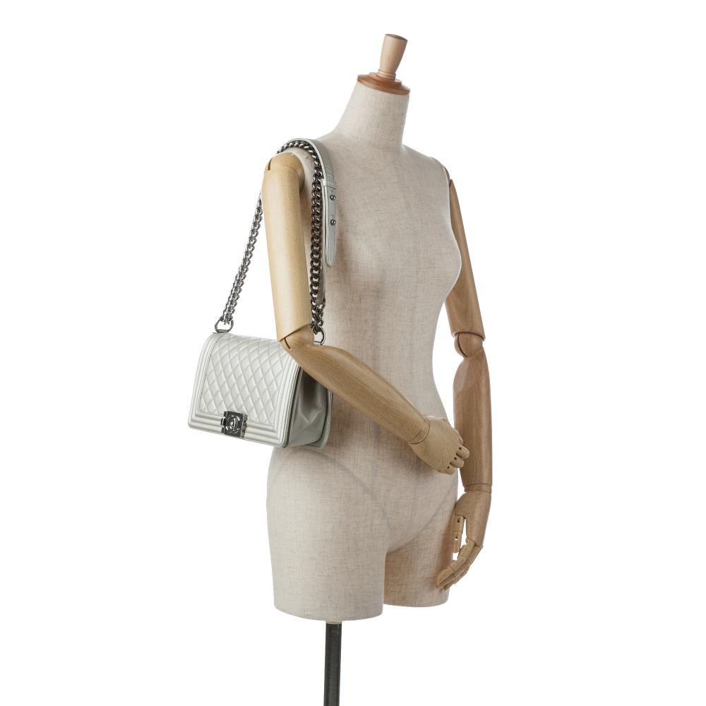 Silver Leather Chanel Flap Bag