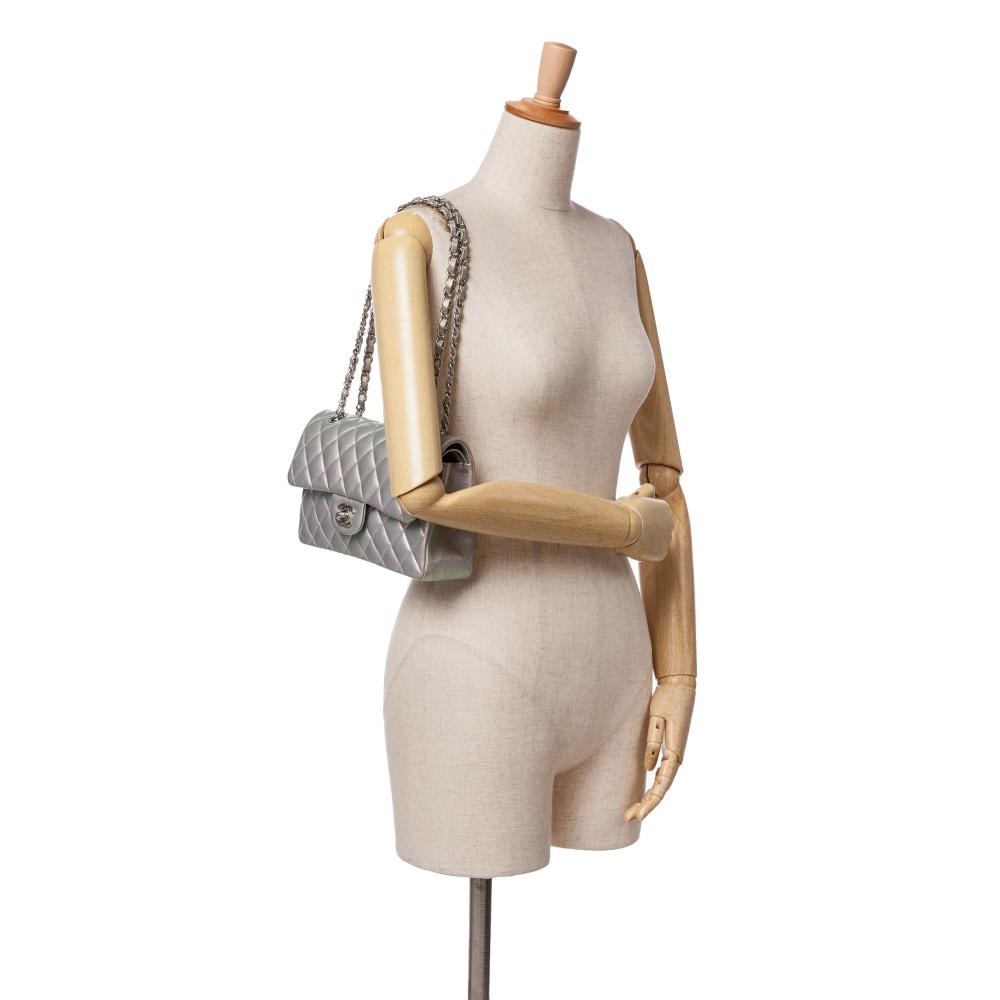 Silver Leather Chanel Flap Bag