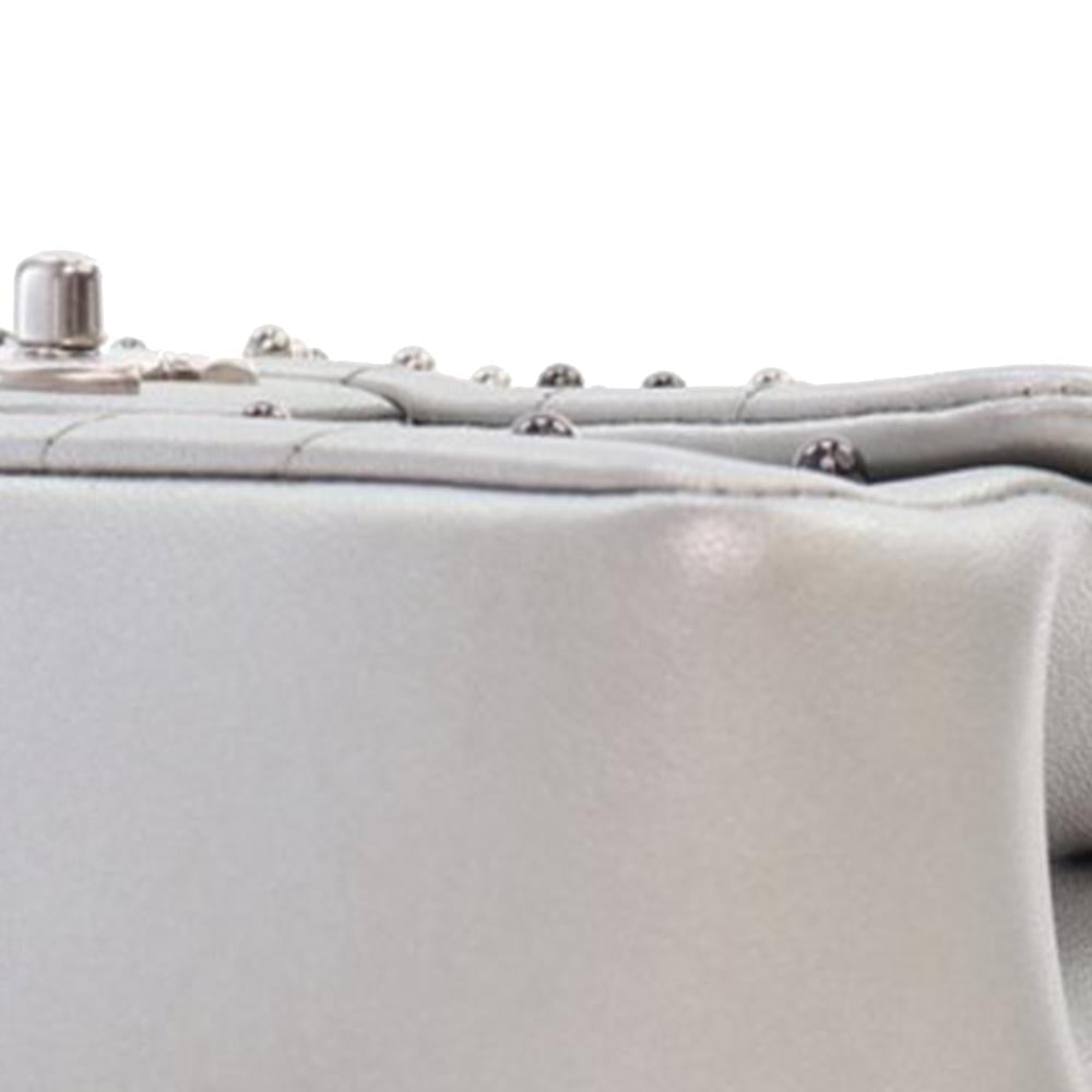 Silver Leather Chanel Flap Bag