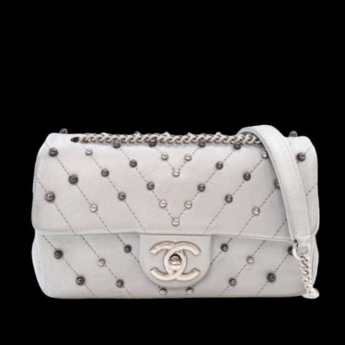 Silver Leather Chanel Flap Bag