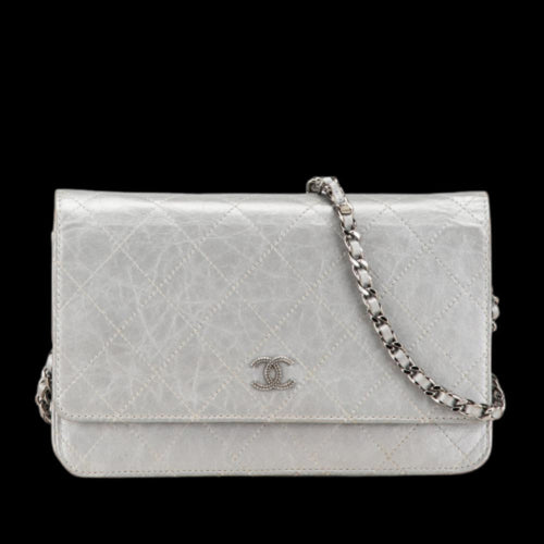 Silver Leather Chanel Wallet On Chain