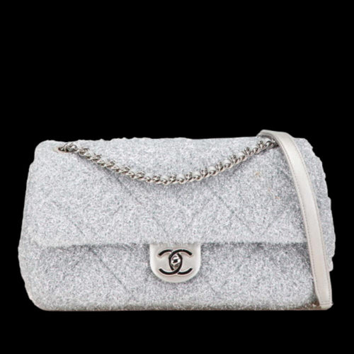 Silver Leather Chanel Shoulder Bag