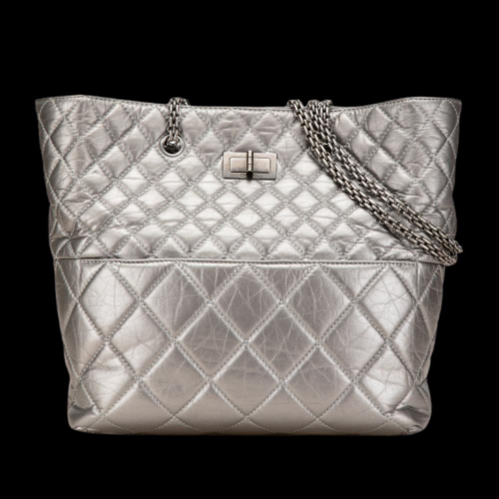 Silver Leather Chanel Tote