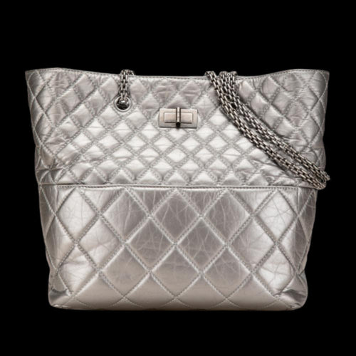 Silver Leather Chanel Tote