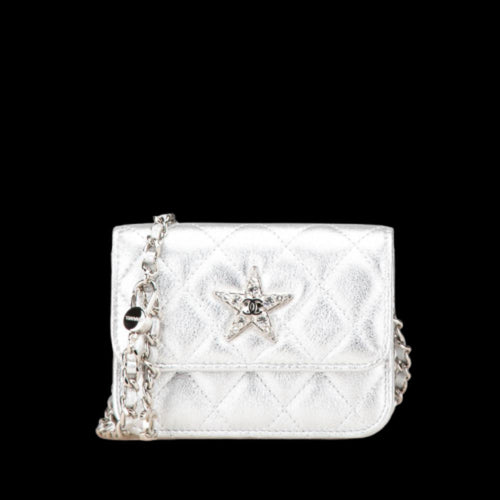 Silver Leather Chanel Crossbody Bag