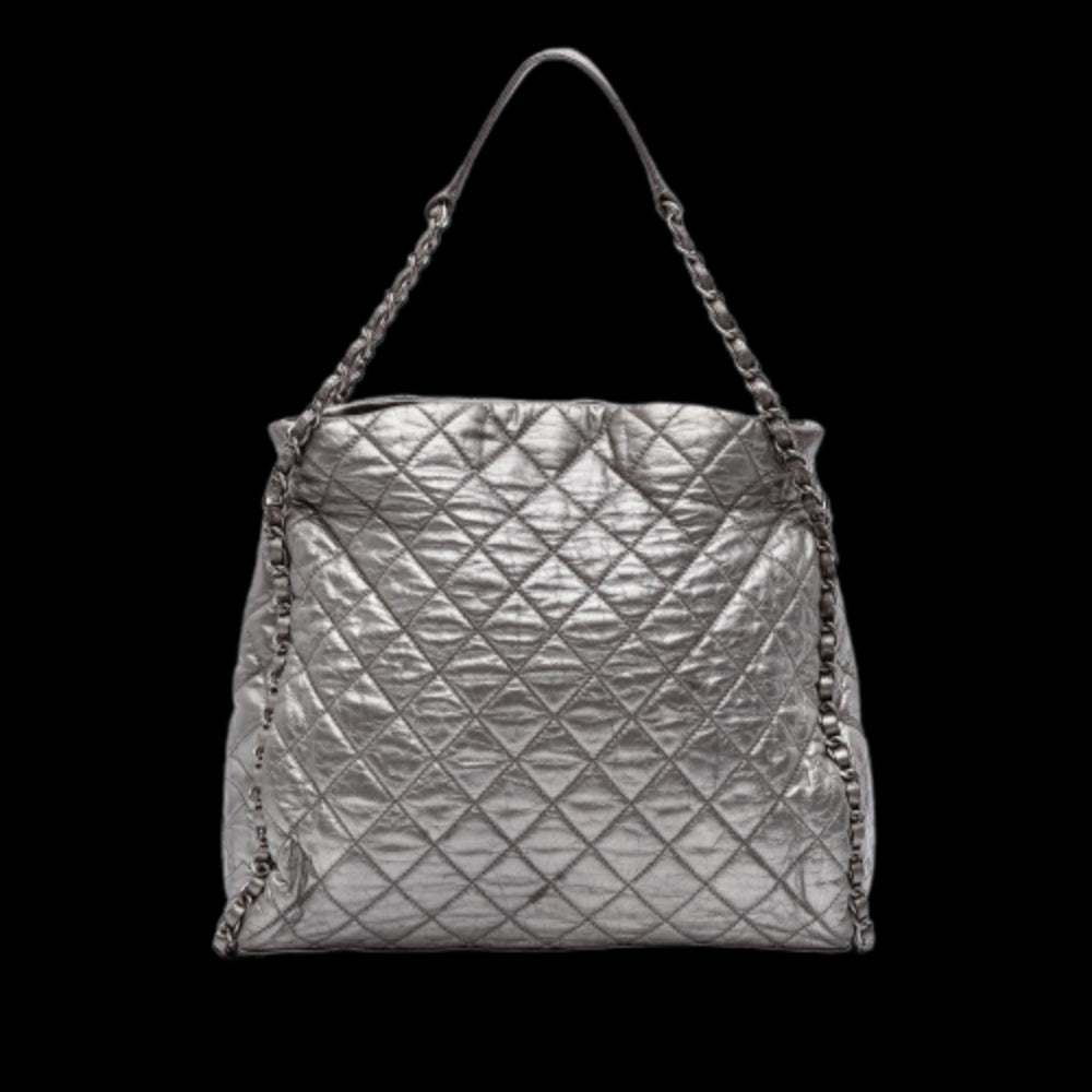 Silver Leather Chanel Tote