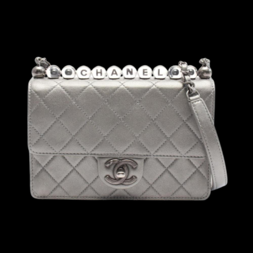 Silver Leather Chanel Crossbody Bag