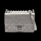 Silver Leather Chanel Crossbody Bag