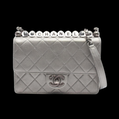 Silver Leather Chanel Crossbody Bag