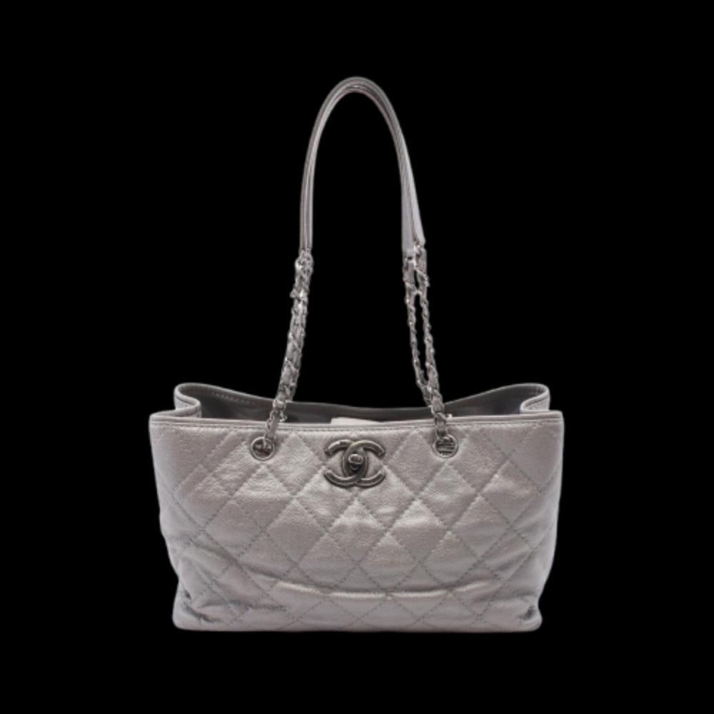 Silver Leather Chanel Tote