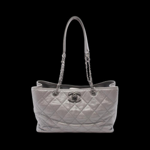 Silver Leather Chanel Tote