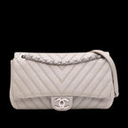 Silver Leather Chanel Flap Bag
