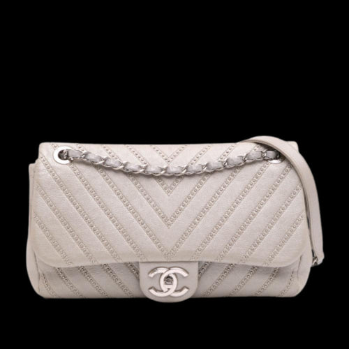 Silver Leather Chanel Flap Bag